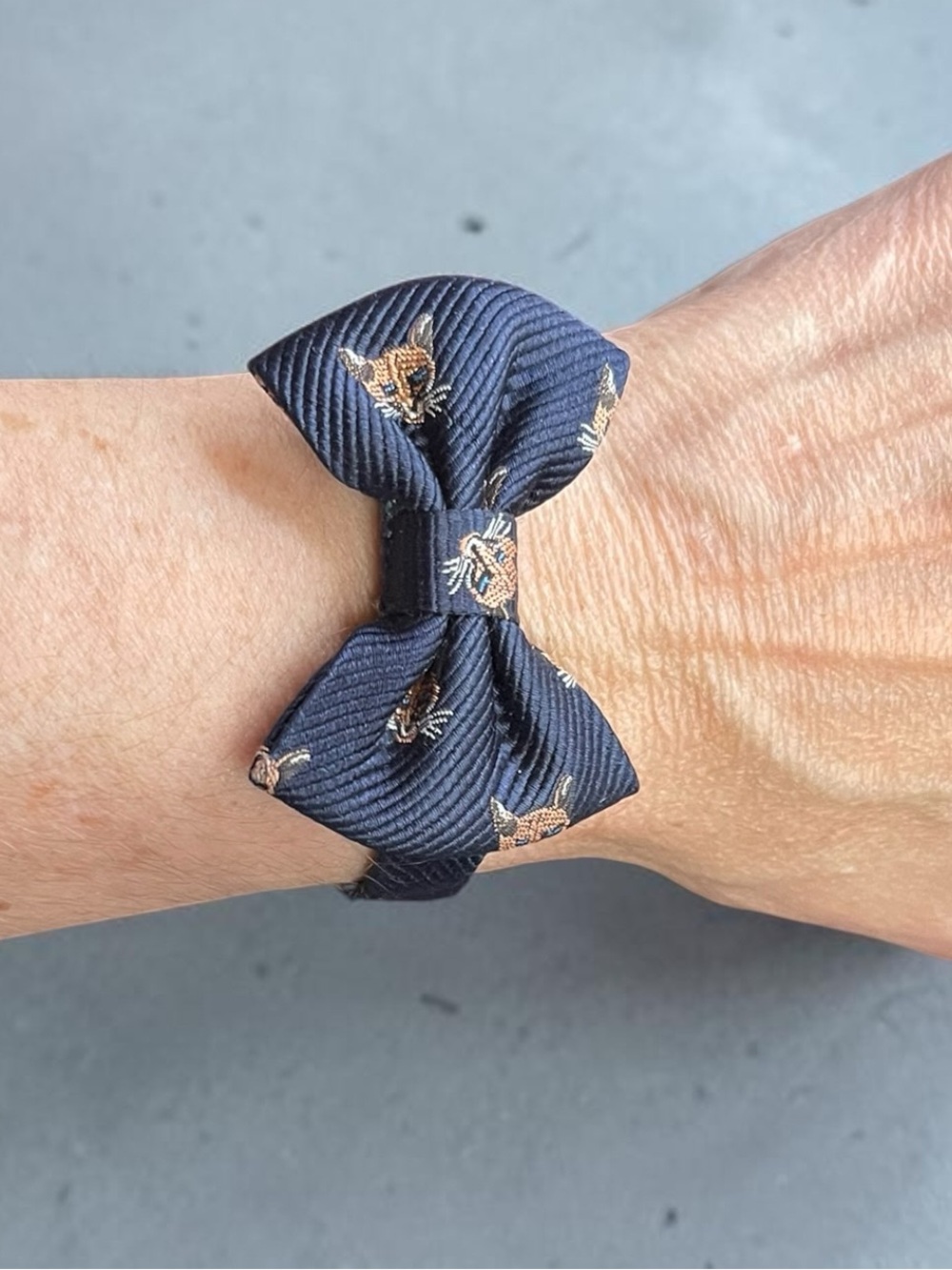Kiel James Patrick Fox Print Silk Bow and Gold Tone Bracelet